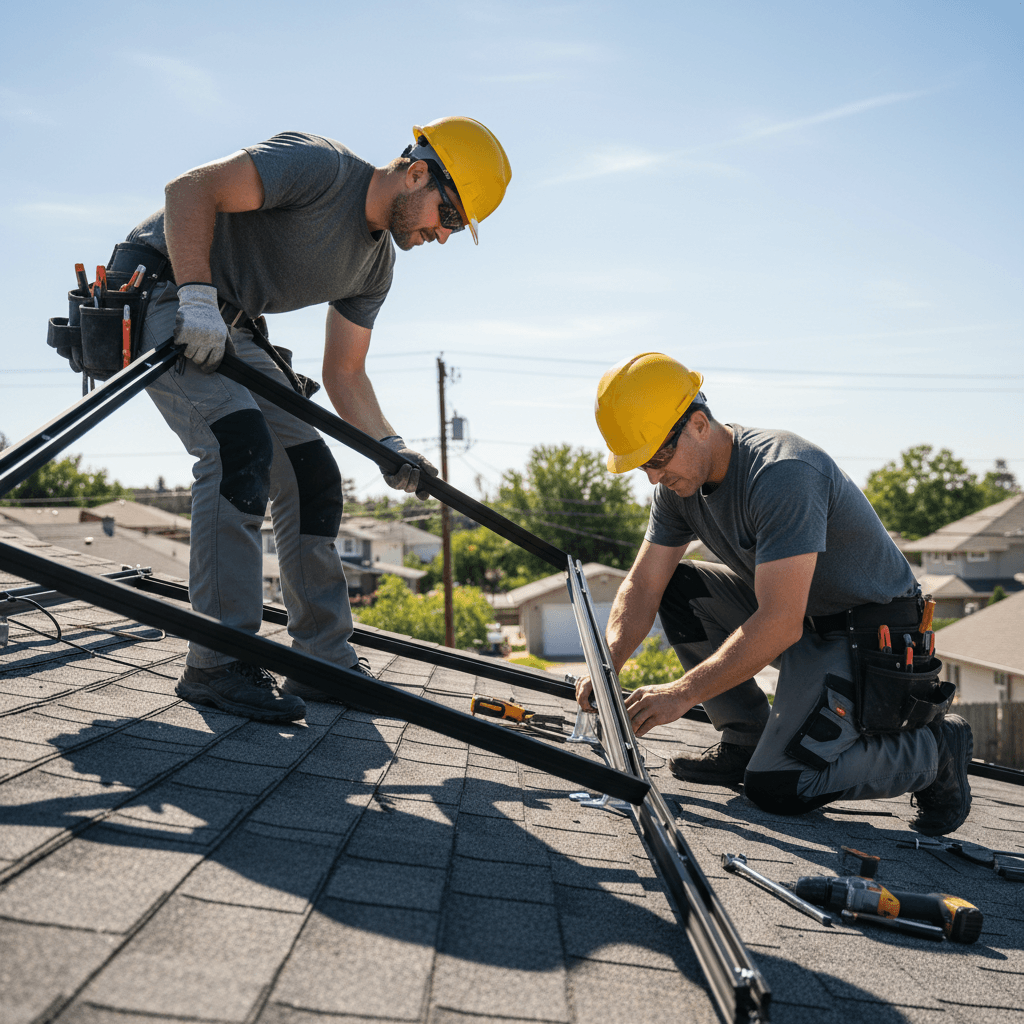 Montage von Solarpanels auf Wohngebäude