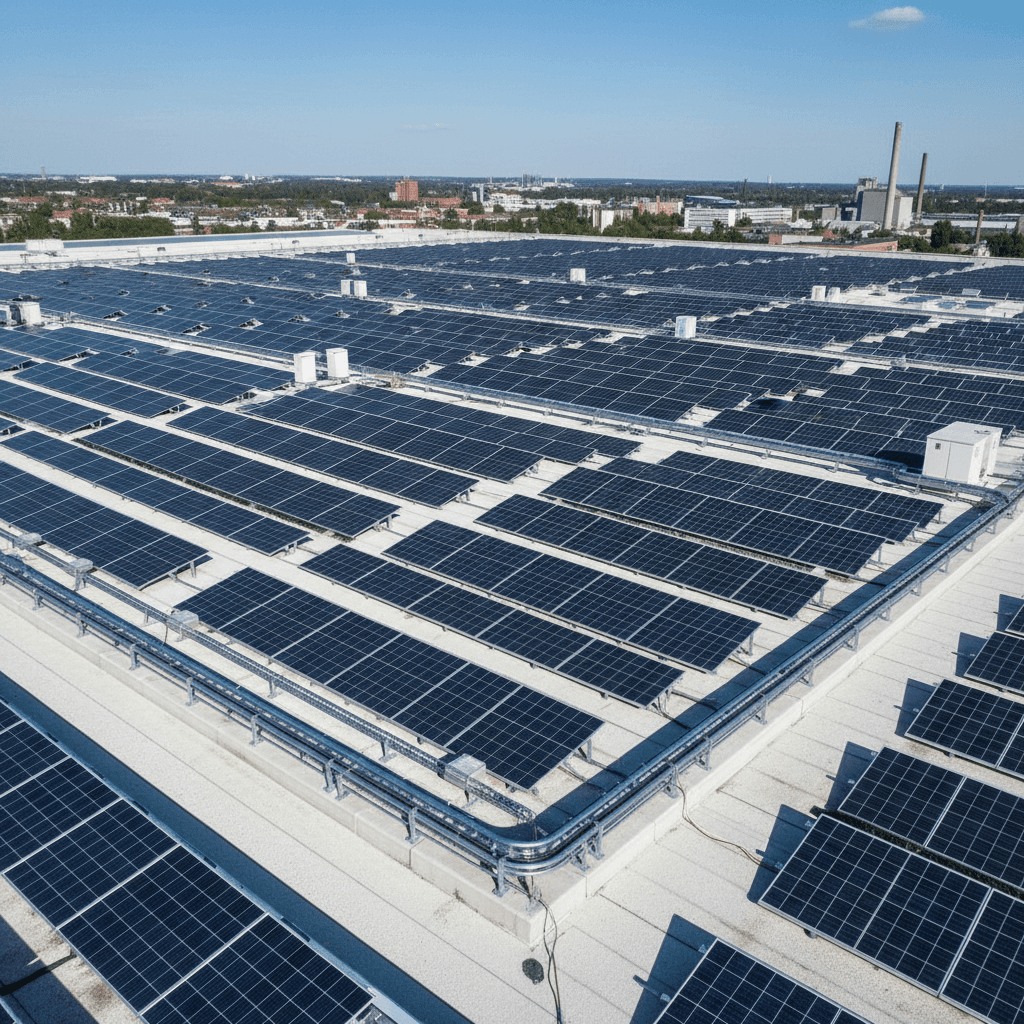 Großflächige Solaranlage auf Gewerbgebäude