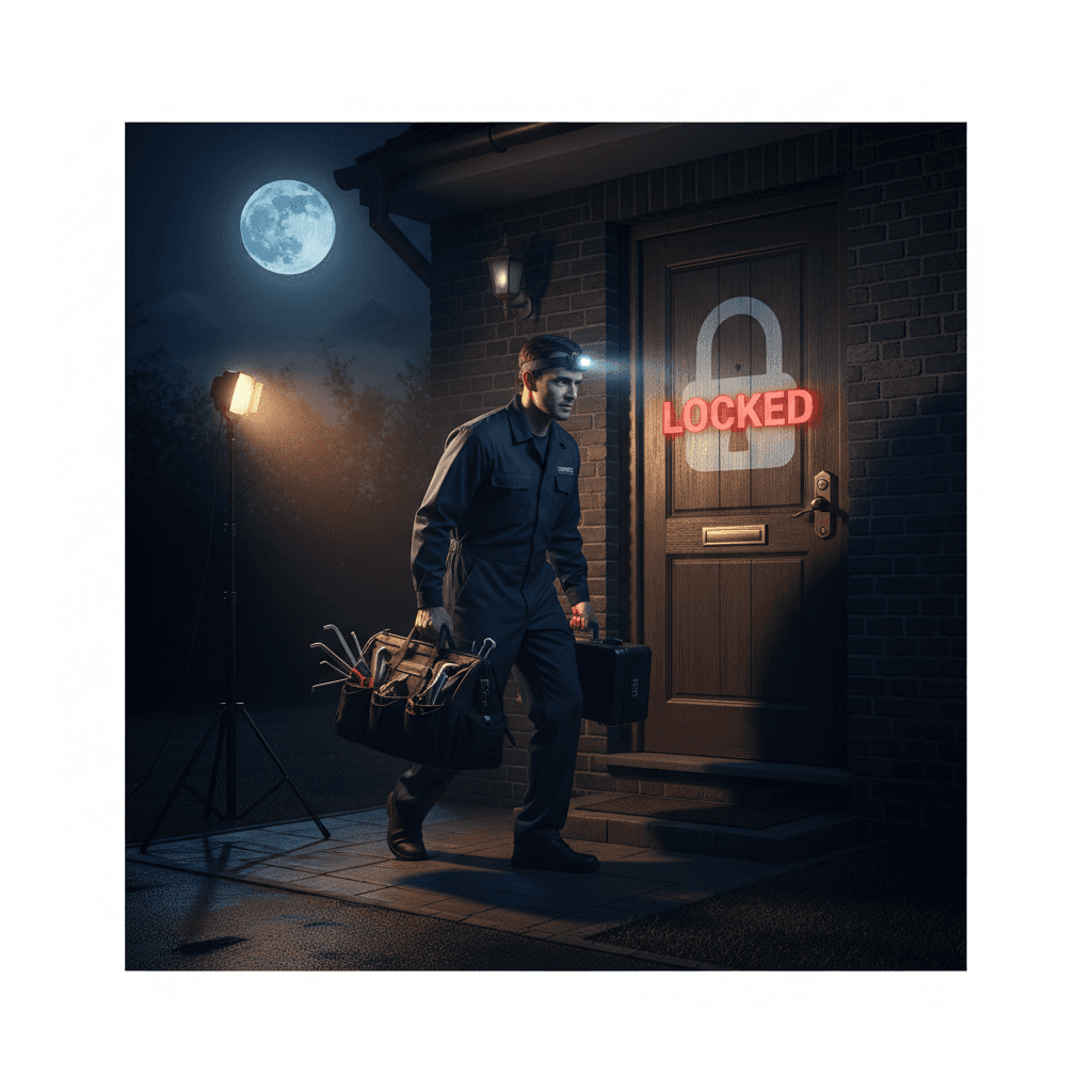 Locksmith arriving for emergency night service