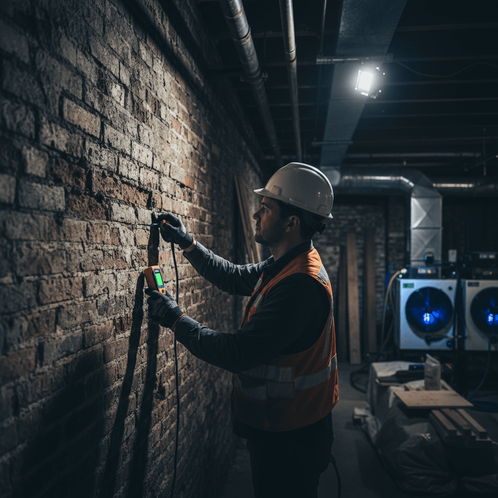 Foundation moisture inspection in historic basement