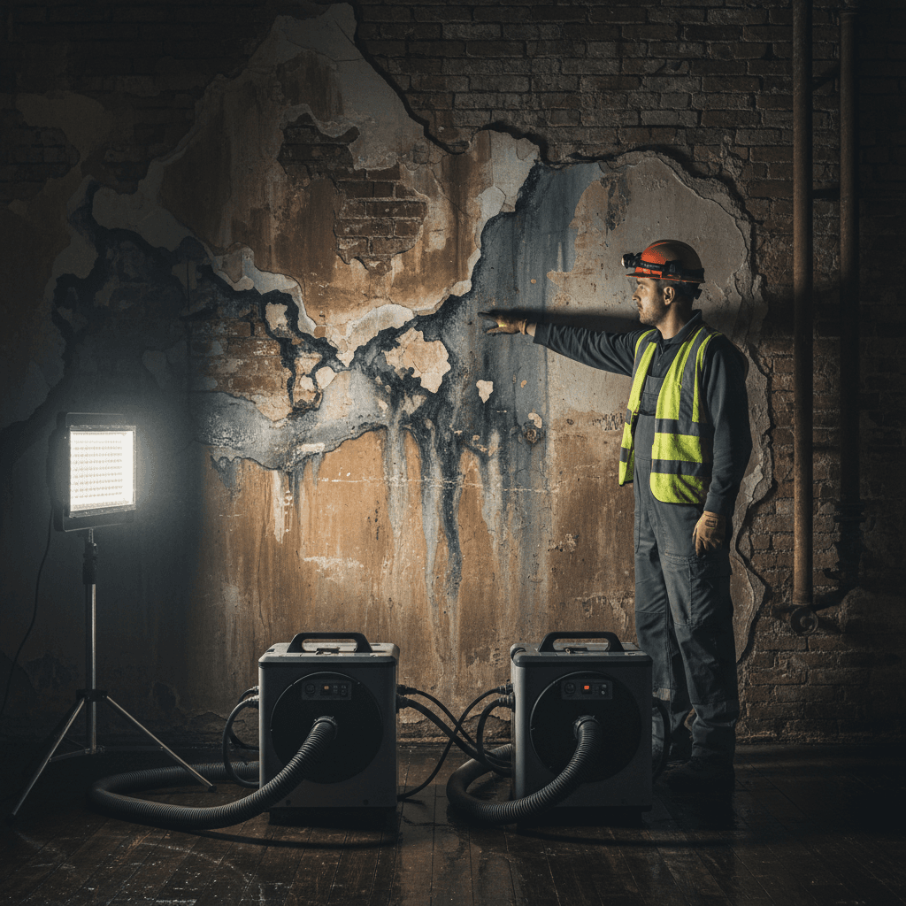 Wasserschadensanierung Spezialisten bei der Schadensicherung